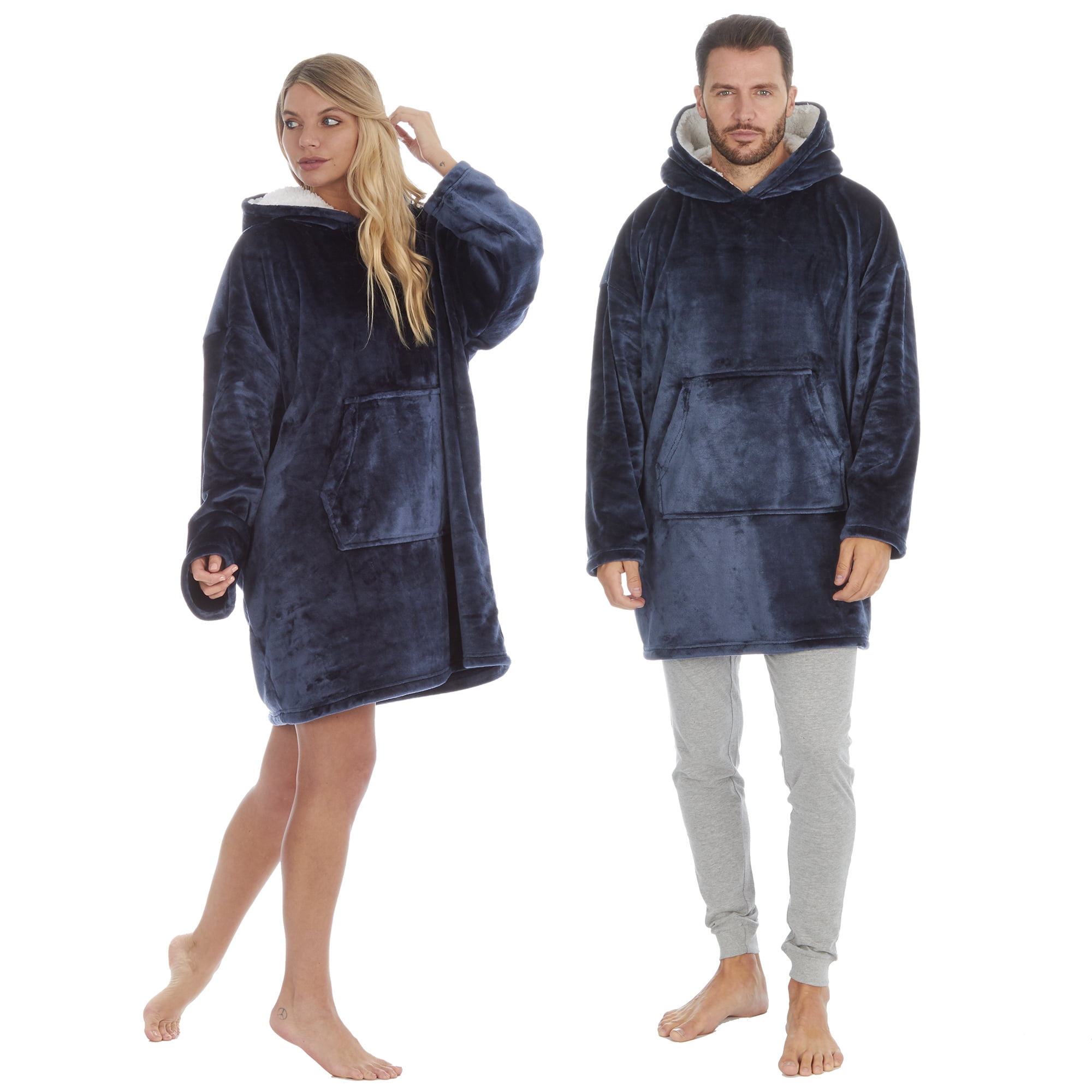 Mens Unisex Oversized Plush Lounge Hoodie One Size Fits Most Navy Blue Walmart
