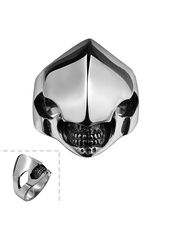 Men's Unisex Stainless Steel Skull Ring Shield Alien Teeth Silver Textured Size 10 L69