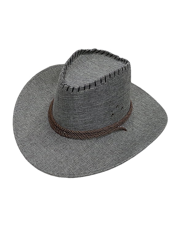 Mens Unisex Wide Brim UV Protection Beach Cap Cowboy Hat with Leather and Metal Embellishments