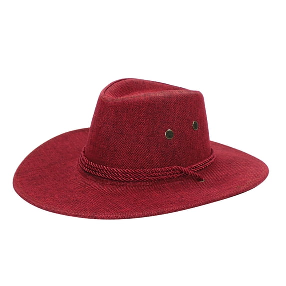 Mens Unisex Wide Brim UV Protection Beach Cap Cowboy Hat with Leather and Metal Embellishments