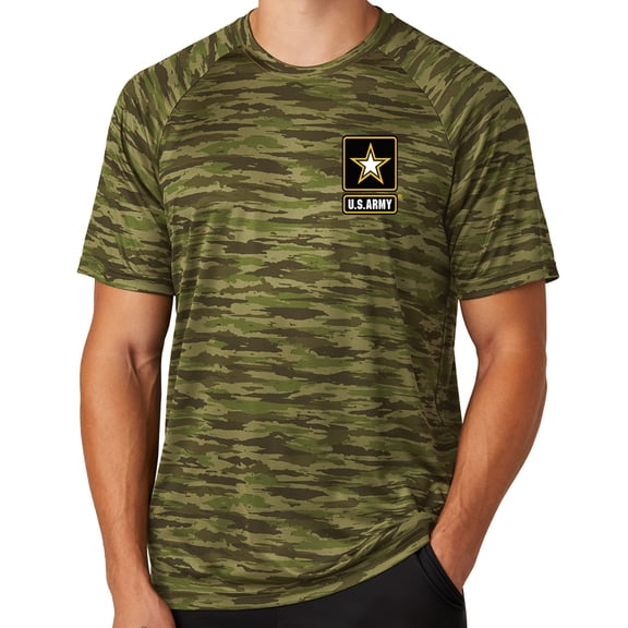 Mens United States Army Logo Moisture-Wicking Camo Tee Shirt, Large Olive Drab