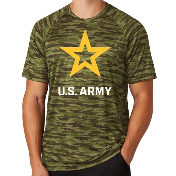 Mens United States Army Star Moisture-Wicking Camo Tee Shirt, 2XL Olive Drab