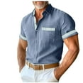 thumbnail image 1 of Mens Untucked Dress Shirts Color Block Short Sleeve Button Down Business Casual Work Shirt Fashion Summer Tops, 1 of 6