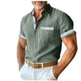 thumbnail image 1 of Mens Untucked Dress Shirts Color Block Short Sleeve Button Down Business Casual Work Shirt Fashion Summer Tops, 1 of 6