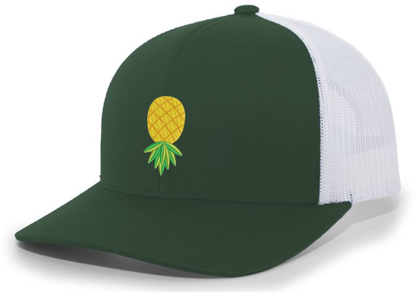 Mens Upside Down Pineapple Embroidered Mesh Back Trucker Hat Cap