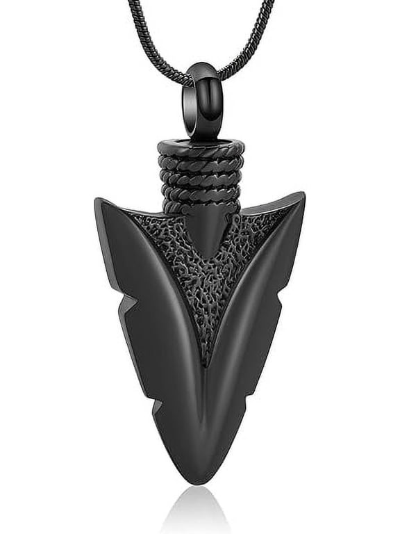 Mens Urn Necklace for Ashes Stainless Steel Tribal Spearpoint Arrowhead Memorial Cremation Pendant Bereavement Keepsakes Jewelry for Loss of a Loved One