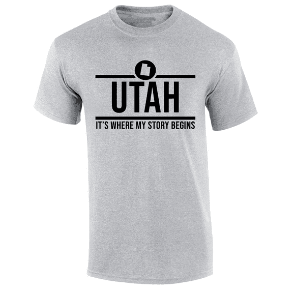 Mens Utah Tshirt Utah It's Where My Story Begins Short Sleeve T-shirt-Sports Grey-large