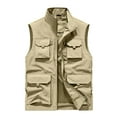 thumbnail image 1 of Mens Utility Band Collar Fishing Vest Travel Safari Cargo Outdoor Work Photo Vest Jackets with Multi Pockets, 1 of 7