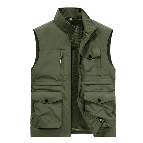 Mens Utility Fishing Vest, Men's Big and Tall Casual Lightweight Outdoor Fishing Work Safari Travel Photo Cargo Vest Jacket Multi Pockets M-6XL