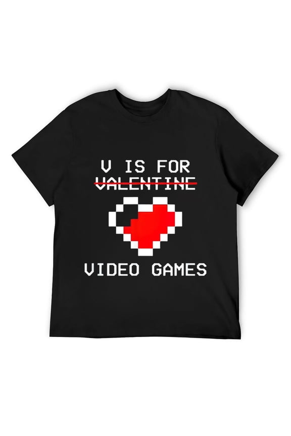 Mens V Is For Video Games Funny Valentines Day Gamer T-Shirt Black