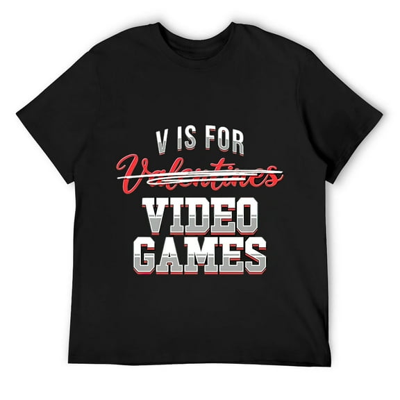 Mens V Is For Video Games Valentines Day Funny Gamer Gifts Gaming T-Shirt Black