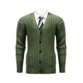 thumbnail image 1 of Mens V Neck Cardigan Sweaters with Pockets Button-Down Long Sleeve Coats Chunky Knitted Solid Color Slim Thermal Warm Business Work Outerwear Sweater, 1 of 6