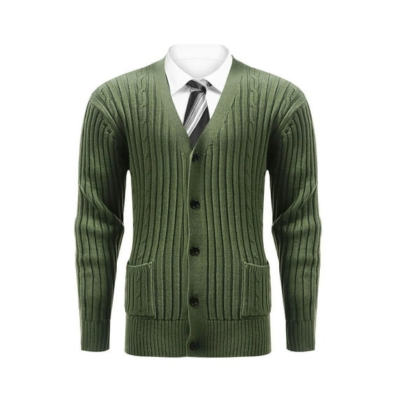 Mens V Neck Cardigan Sweaters with Pockets Button-Down Long Sleeve Coats Chunky Knitted Solid Color Slim Thermal Warm Business Work Outerwear Sweater