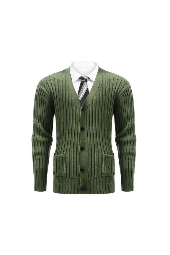 Mens V Neck Cardigan Sweaters with Pockets Button-Down Long Sleeve Coats Chunky Knitted Solid Color Slim Thermal Warm Business Work Outerwear Sweater