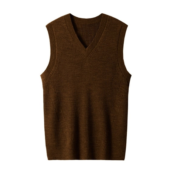 Mens V-Neck Knitted Sweater Vest Solid Plain Sleeveless Pullover