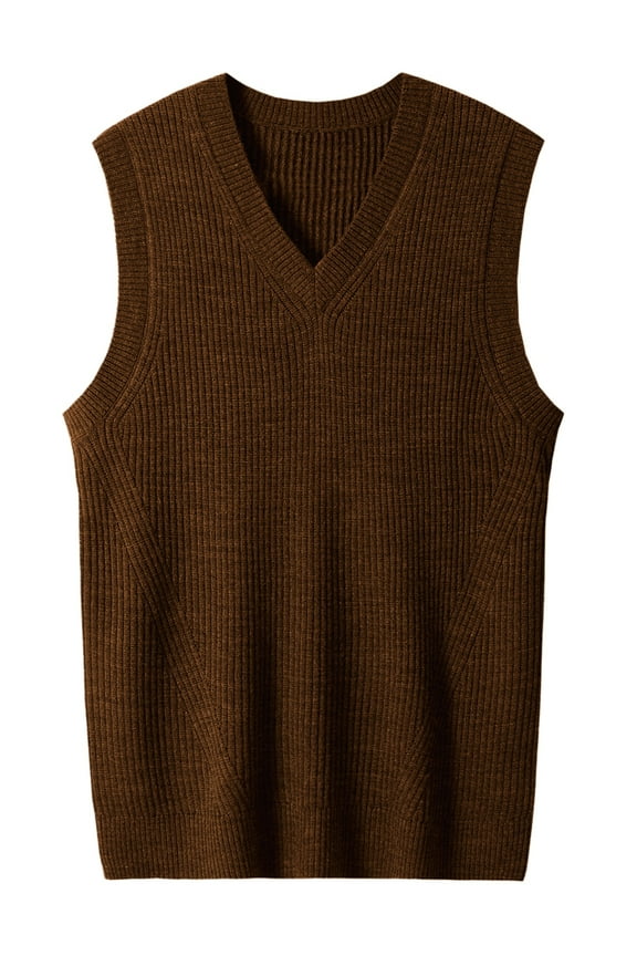 Mens V-Neck Knitted Sweater Vest Solid Plain Sleeveless Pullover