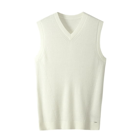 Mens V-Neck Knitted Sweater Vest Solid Plain Sleeveless Pullover