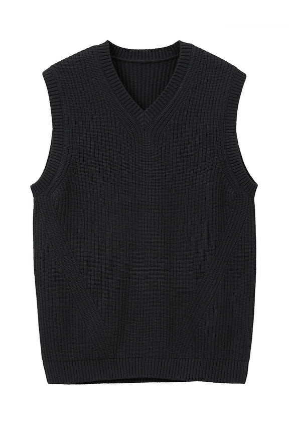 Mens V-Neck Knitted Sweater Vest Solid Plain Sleeveless Pullover