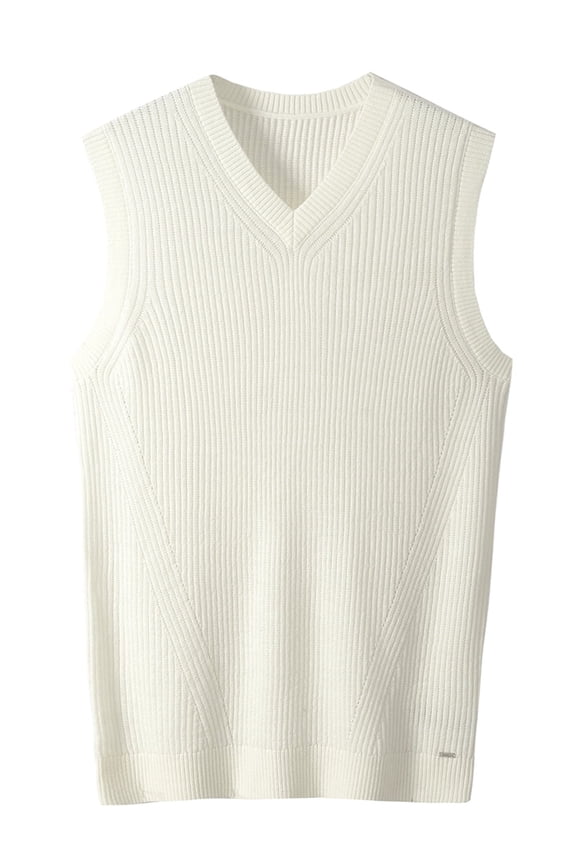 Mens V-Neck Knitted Sweater Vest Solid Plain Sleeveless Pullover