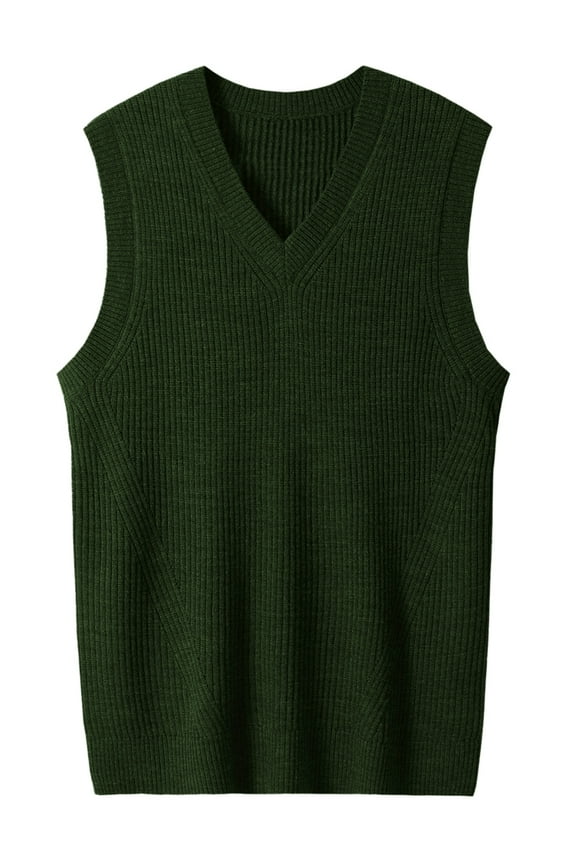 Mens V-Neck Knitted Sweater Vest Solid Plain Sleeveless Pullover