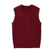 ZHILI Mens V-Neck Knitted Sweater Vest Solid Plain Sleeveless Pullover
