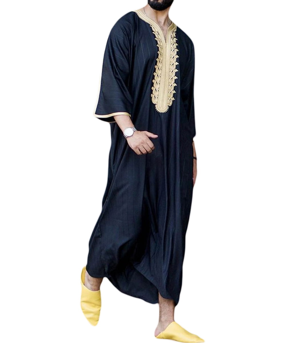 Jacansi Men's Button up Cotton Robe Long Sleeve Kaftan Thobe Long Gown  Casual Sh | eBay