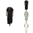 thumbnail image 1 of Mens V-Neck Short Sleeve Cotton Robe, Casual Loose Lightweight, Big and Tall, Long Sleeping Gown, 1 of 5
