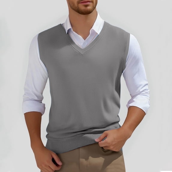 Mens V Neck Sleeveless Slim Fit Knitted Sweater Vest | Solid Color, Casual Pullover, Sweater Tops, Daily Wear, Business Layering Outfits