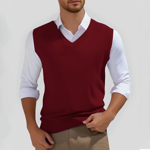 Mens V Neck Sleeveless Slim Fit Knitted Sweater Vest | Solid Color, Casual Pullover, Sweater Tops, Daily Wear, Business Layering Outfits