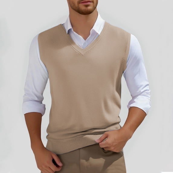 Mens V Neck Sleeveless Slim Fit Knitted Sweater Vest | Solid Color, Casual Pullover, Sweater Tops, Daily Wear, Business Layering Outfits