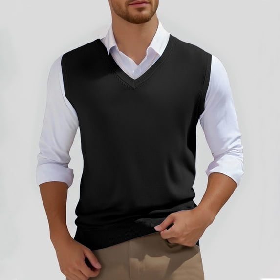 Mens V Neck Sleeveless Slim Fit Knitted Sweater Vest | Solid Color, Casual Pullover, Sweater Tops, Daily Wear, Business Layering Outfits