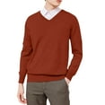 thumbnail image 1 of Mens V Neck Sweater Cable Knit Long Sleeve Casual Ribbed Pullover Sweaters Light Brown L, 1 of 3