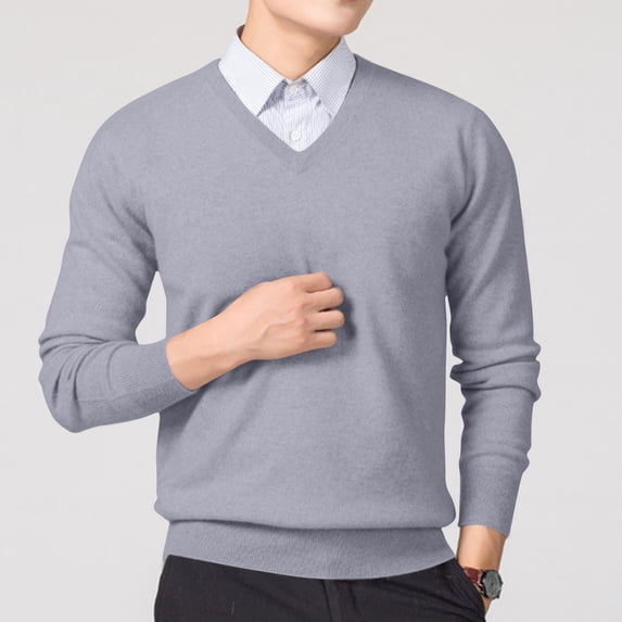 Mens V Neck Sweater, Fall Sweaters for Men Big and Tall Fashion Loose Fit Solid Color Long Sleeve Pullover M-3XL