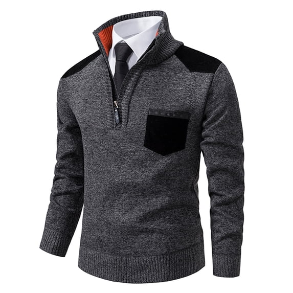 Mens V Neck Sweater Men's Stand Collar Pullover Long Sleeved Loose Base Shirt Tops Sweater Stand-Up Collar Sweater Ribbed Knit Sweater Tops S-113 Dark Gray XL