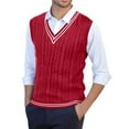 thumbnail image 1 of Mens V Neck Sweater Vest Cable Knitted Pullover Slim Fit Sleeveless Sweaters Color: Red Size: XL, 1 of 4