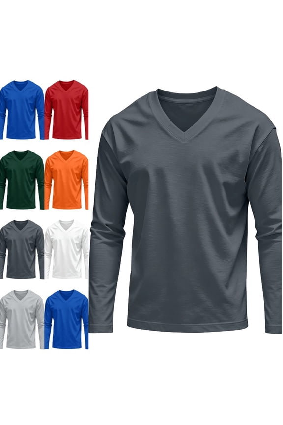 Mens V-Neck Sweaters Long Sleeve Pullover Sweater Fall Winter Classic Basic Top Dark Gray M