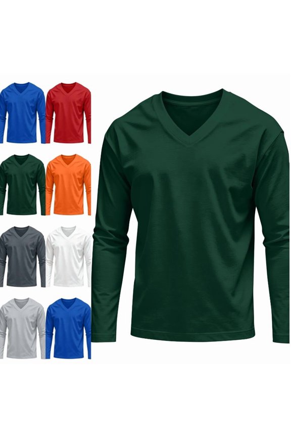 Mens V-Neck Sweaters Long Sleeve Pullover Sweater Fall Winter Classic Basic Top Dark Green S