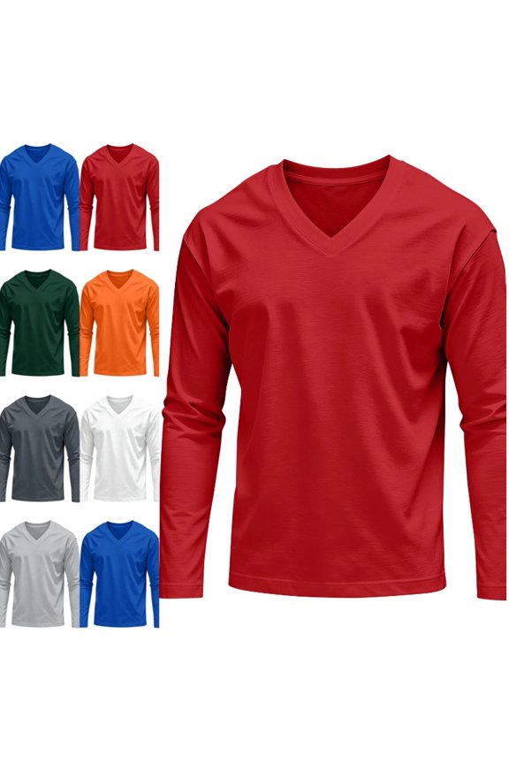 Mens V-Neck Sweaters Long Sleeve Pullover Sweater Fall Winter Classic Basic Top Red S