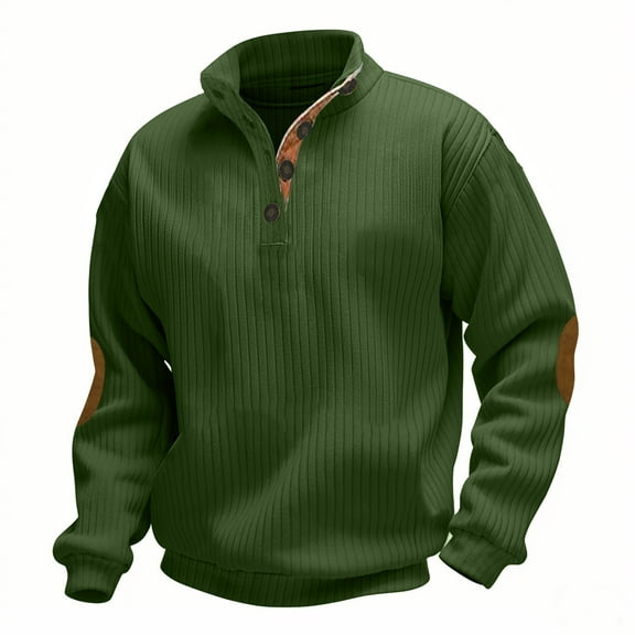 Mens V Neck Sweatshirt with Collar Long Sleeve Sweater Regular Button Up Stand Collar Sweatshirts Soft Comfortable Pullover Sweat Tops Casual Sweaters