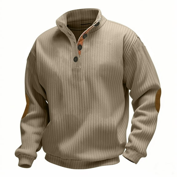 Mens V Neck Sweatshirt with Collar Long Sleeve Sweater Regular Button Up Stand Collar Sweatshirts Soft Comfortable Pullover Sweat Tops Casual Sweaters