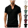 thumbnail image 1 of Mens V Neck T Shirt Short Sleeve Distressed Casual Fashion Tee Summer Beach Streetwear Top for Vacation Wear, 1 of 5