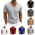thumbnail image 1 of Mens V Neck T Shirts Athletic Casual Short Sleeve T-Shirt Breathable Lightweight Pure Color Summer Basic Tees T Shirt Light Gray M, 1 of 6