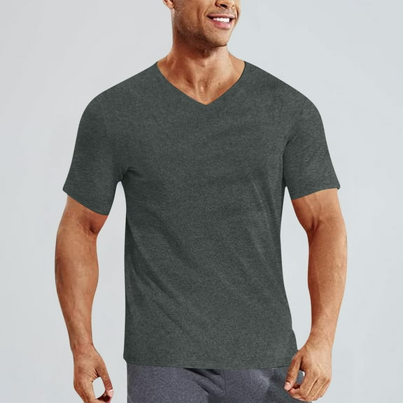 Mens V Neck T-Shirts Athletic Workout Short Sleeve Stretchy Slim-Fit Tees Tops Pullover Solid Color Casual Breathable Running Tshirts