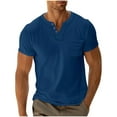 thumbnail image 1 of Mens V Neck T Shirts, Short Sleeve Shirts for Men Summer Casual Vintage Solid Color Button Up T-Shirts Tops with Pockets S-3XL, 1 of 6
