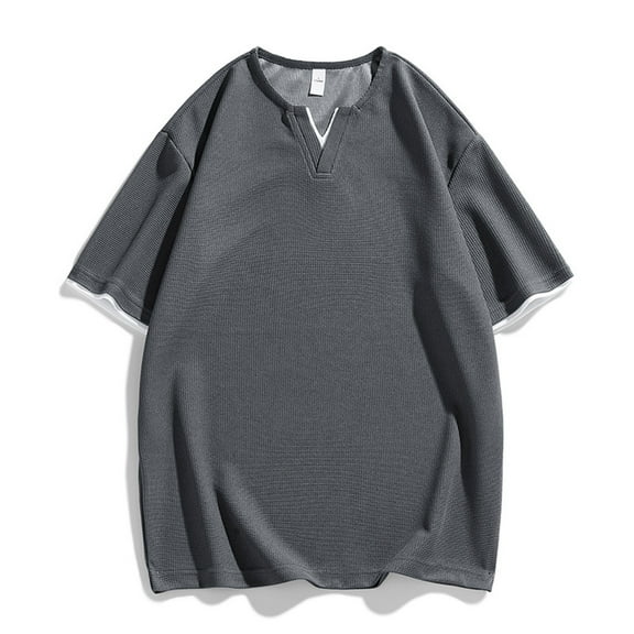 Mens V Neck T-Shirts Waffleknit Short Sleeve Going-Out Tees Tops Boys Casual Solid Color Pullover Loungewear T Shirts 2025