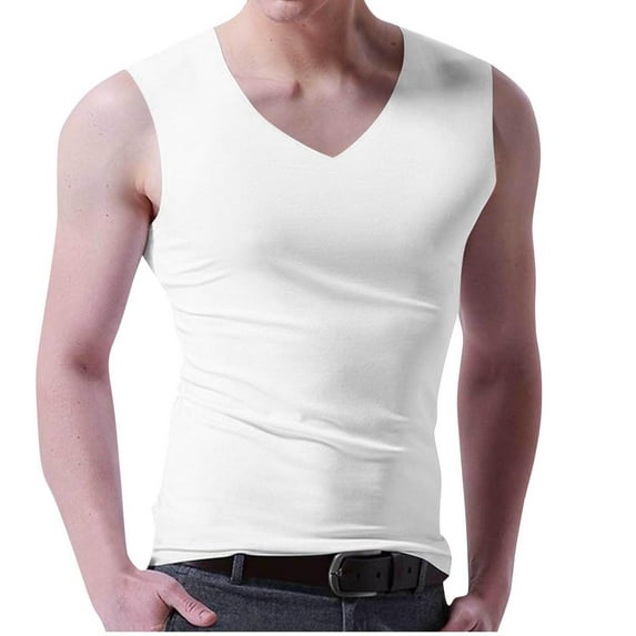 Mens V Neck Tank Tops Sleeveless Undershirts Stretch Athletic Gym Shirts Casual Basic Tees Solid Color Workout Top