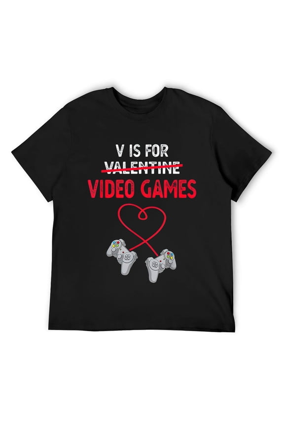Mens V is for Valentine Video Games Gift for gamers him or her T-Shirt Black