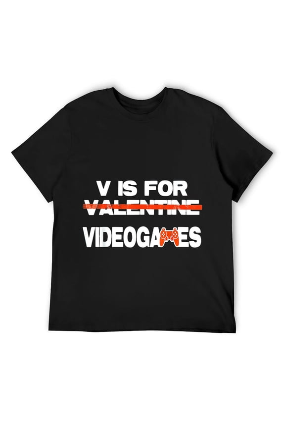 Mens V is for Video games Funny Gamer Valentines day gift T-Shirt Black