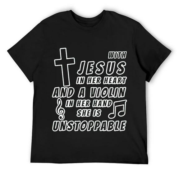 Mens VIOLINIST AND JESUS Fun Believe Prayer Faith Church Design T-Shirt Black