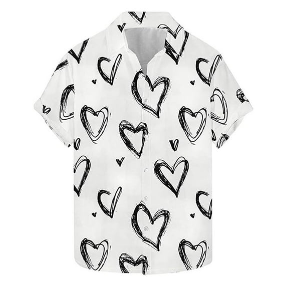 Mens Valentine'S Day Golf Polo Short Sleeve Tropical Button Down Beach Mens Activewear,White,M
